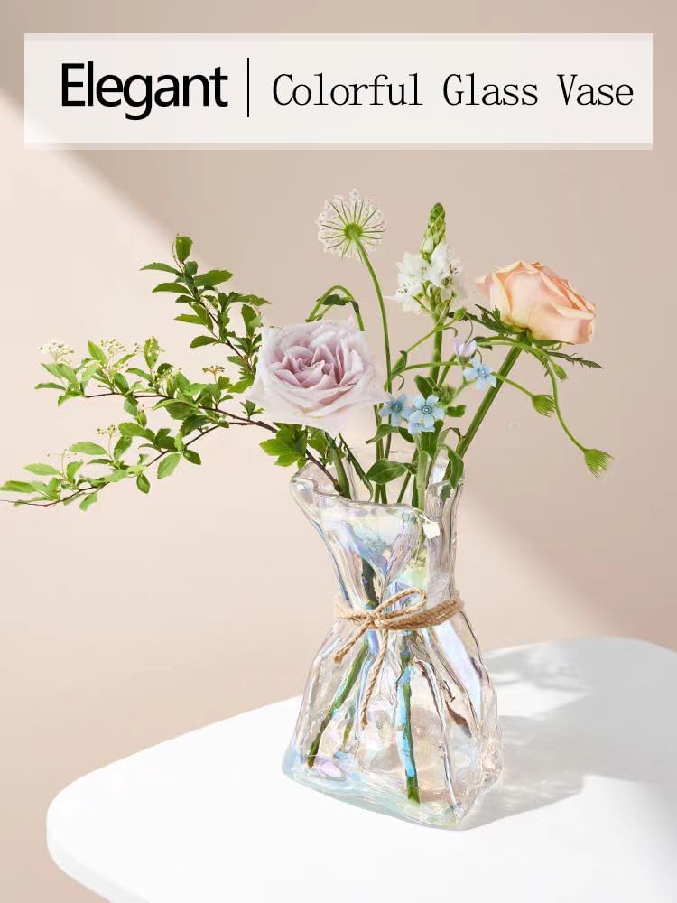 Glass Flower Vase / Colorful / Small / Clear / 6 Inch