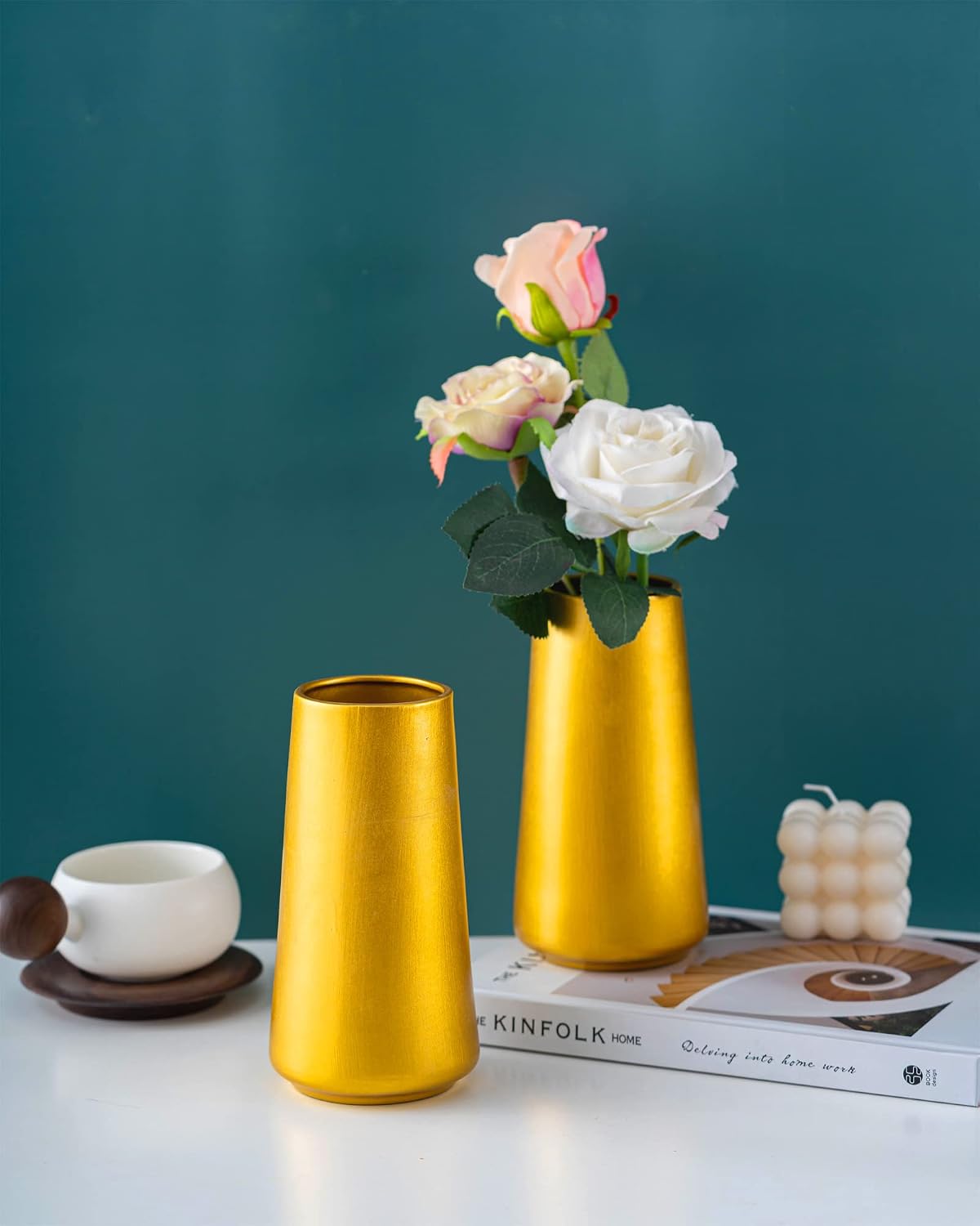 8" Ceramic Flower vase / Gold / Big
