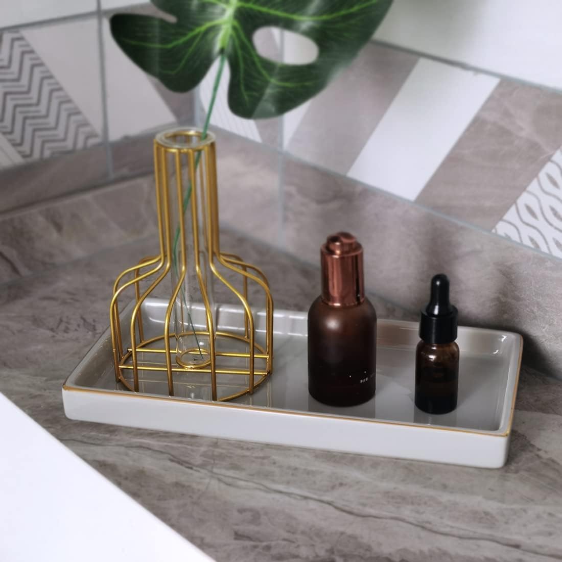 Ceramic Bathroom Tray for Countertop / Gray / 10 x 5