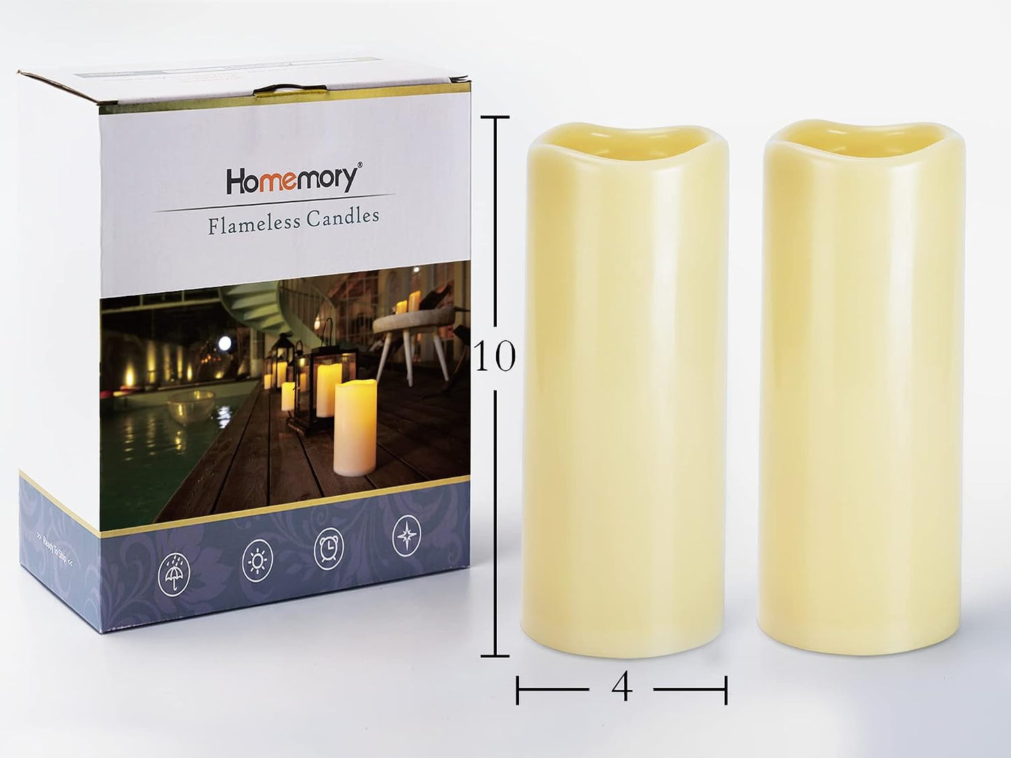Homemory 4" x 10" Large Waterproof Outdoor Flameless Candles, Battery Operated LED Pillar Candles with Remote and