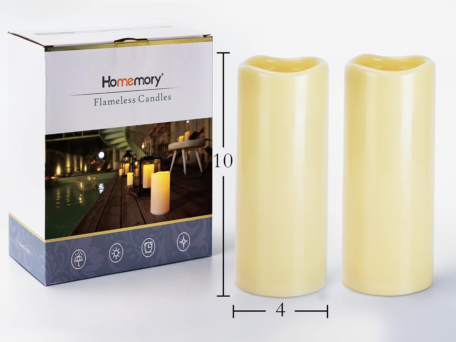 Homemory 4" x 10" Large Waterproof Outdoor Flameless Candles, Battery Operated LED Pillar Candles with Remote and