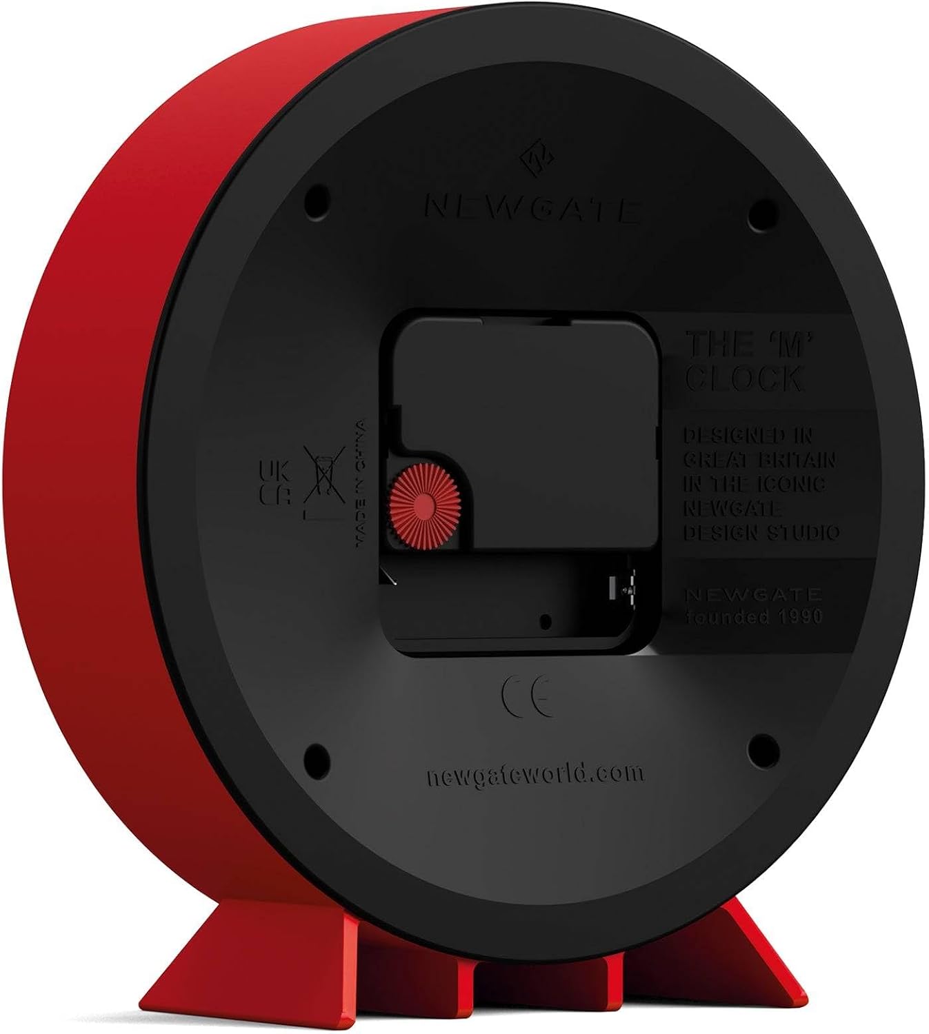 NEWGATE® M Mantel Railway Desk Clock | Modern Round Station Clock Design | Red | Contemporary Style for Desk, Table