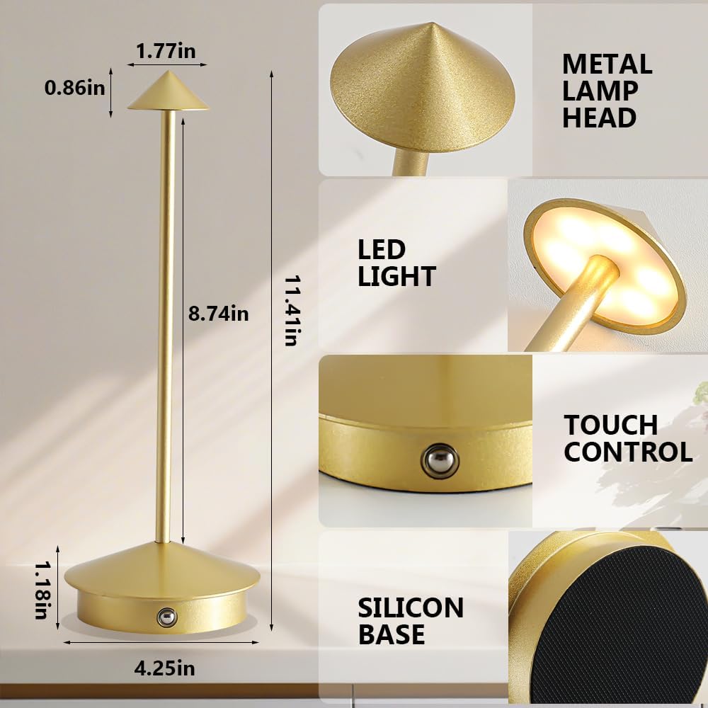 EJQ 2 Pack LED Rechargeable Cordless Table Lamps,Portable Outdoor 5000mAh Battery Operated Table Light Touch Control 3