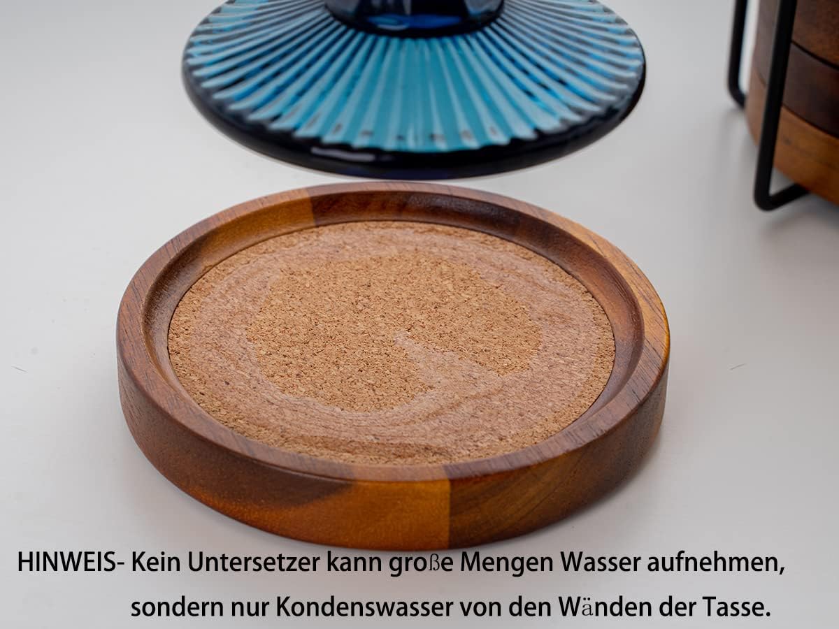 Holder / Acacia Wood Cork Coasters / Brown / Set of 6