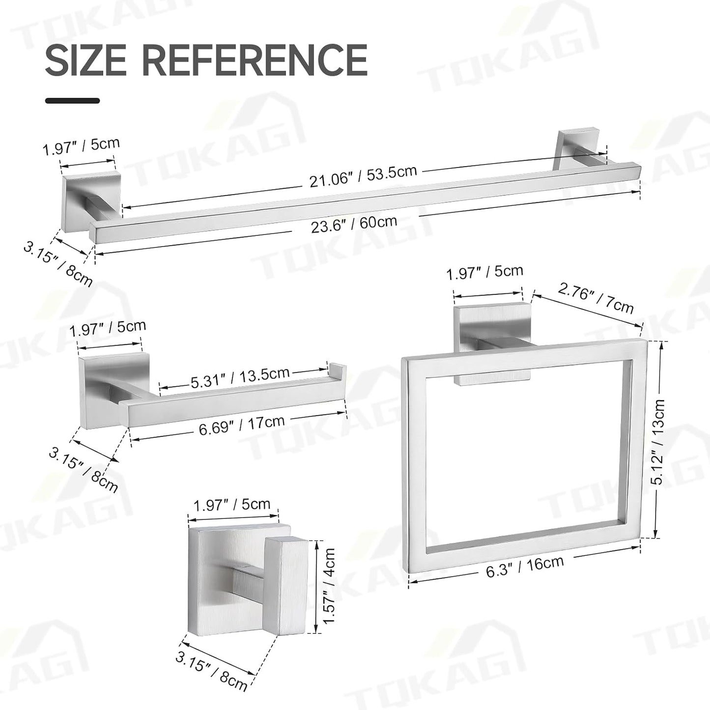 TQKAG Brushed Nickel Bathroom Hardware Accessories Set 10 Pieces, 23.6" SUS304 Stainless Steel Towel Bar Set Wall