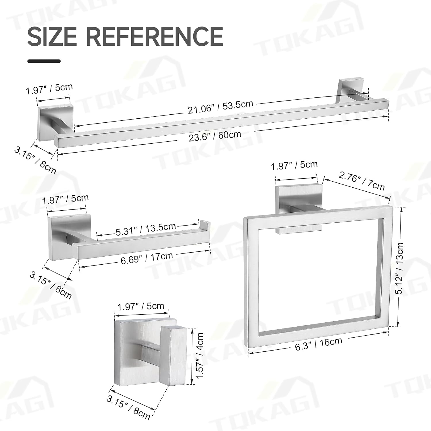 TQKAG Brushed Nickel Bathroom Hardware Accessories Set 10 Pieces, 23.6" SUS304 Stainless Steel Towel Bar Set Wall