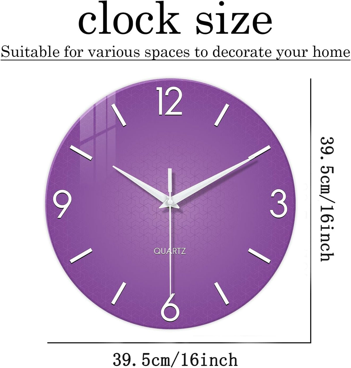 XFM Purple Wall Clock for Girls Women Bedroom 16 Inch | Silent Non-Ticking Battery Operated Modern Minimalist