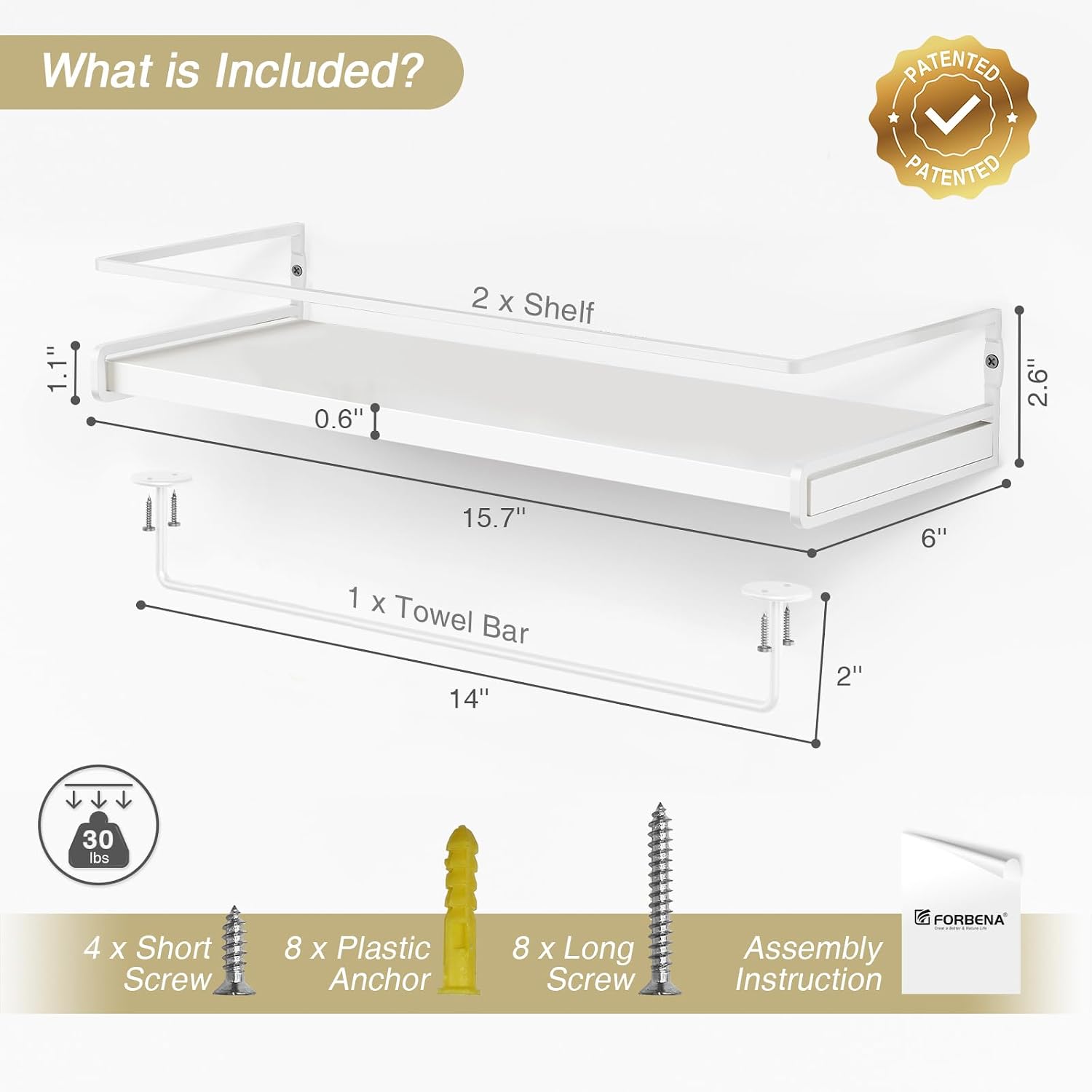 Forbena Bathroom Shelves for Wall Set of 2, White Nursery Floating Book Shelves for Kids Room, Small Wall Mount