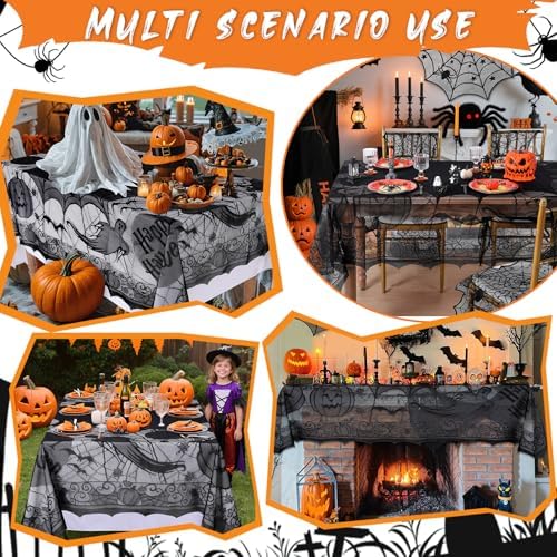 LuoluoHouse Lace Halloween Tablecloth 60x84 Inch Rectangular Spider Web