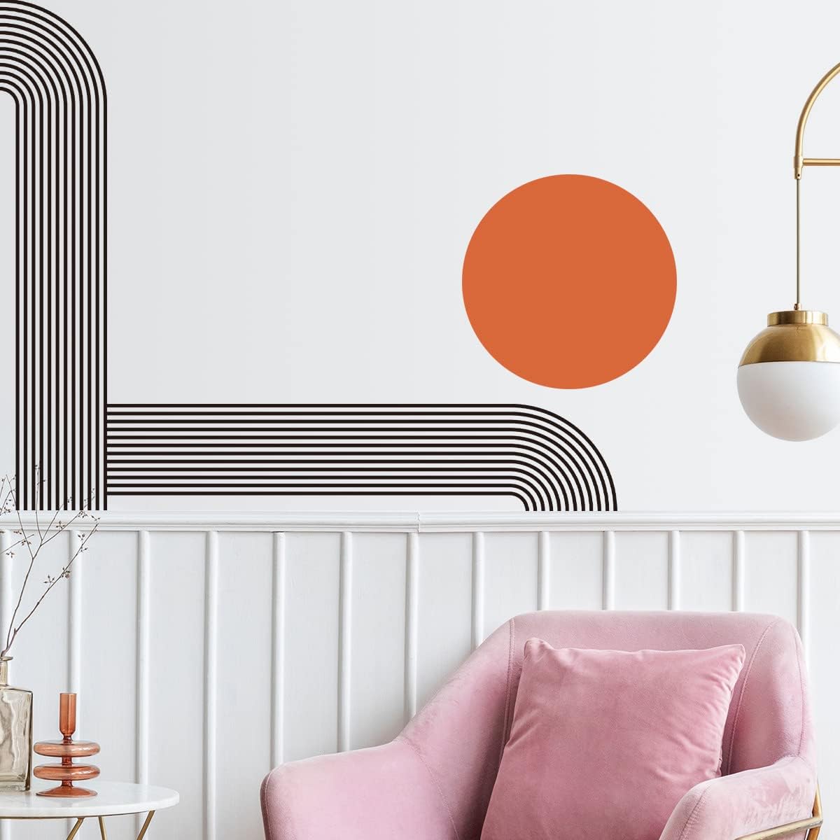 Removable Boho Simple Line Geometric Decoration Sticker Round Sun Wall Decal DIY Peel / F / Red