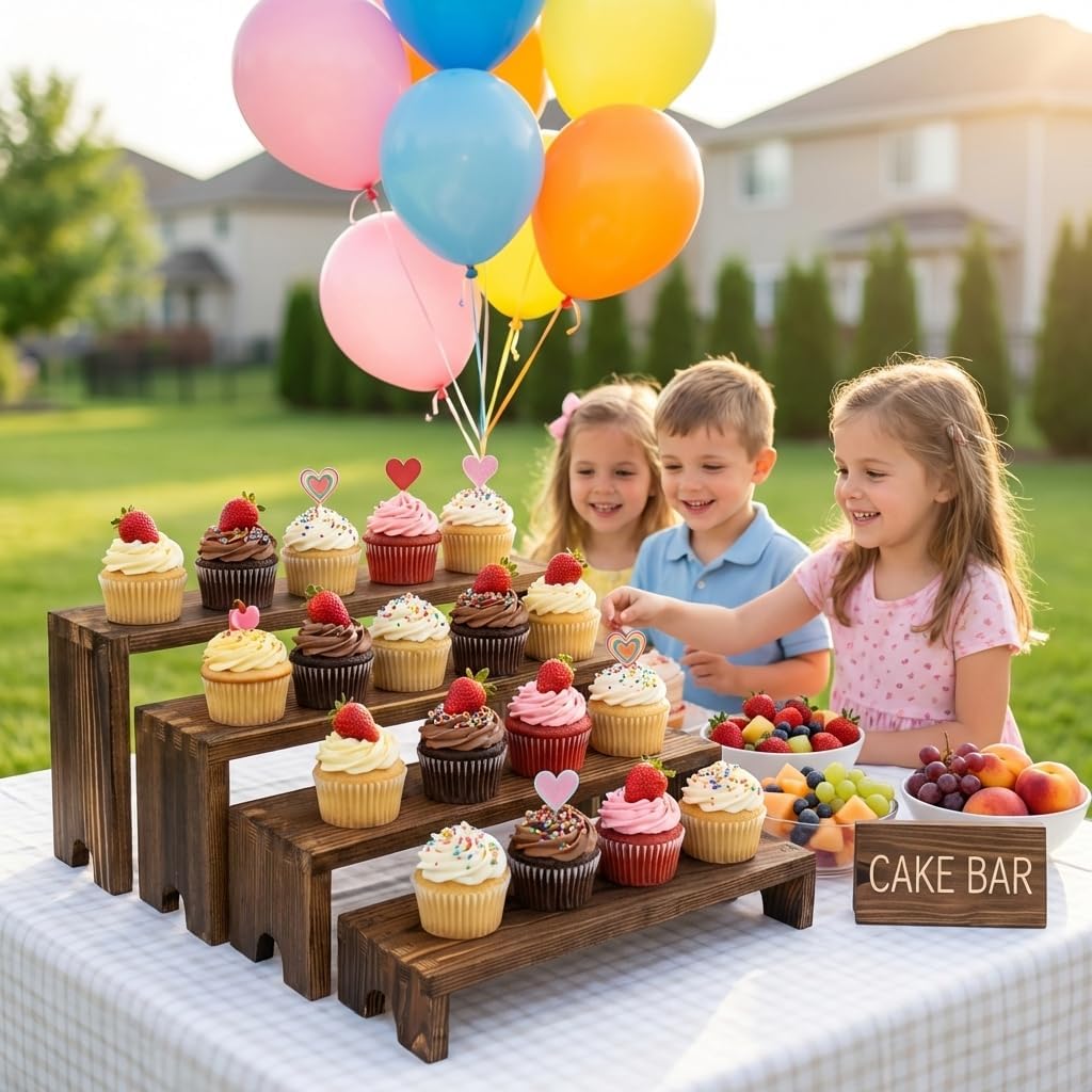 Wooden Tiered Risers Display Stand / Natural