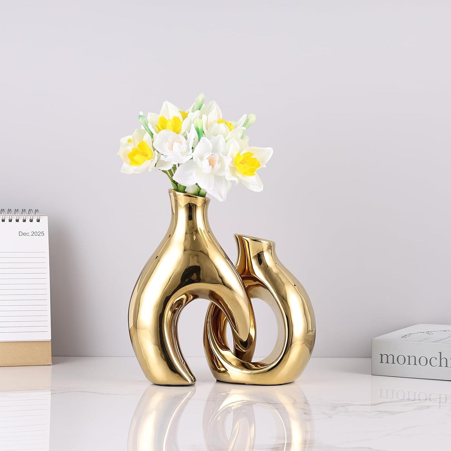 Ceramic Vase / Abstract Intertwined Sculptural Vases / Gold / Set of 2