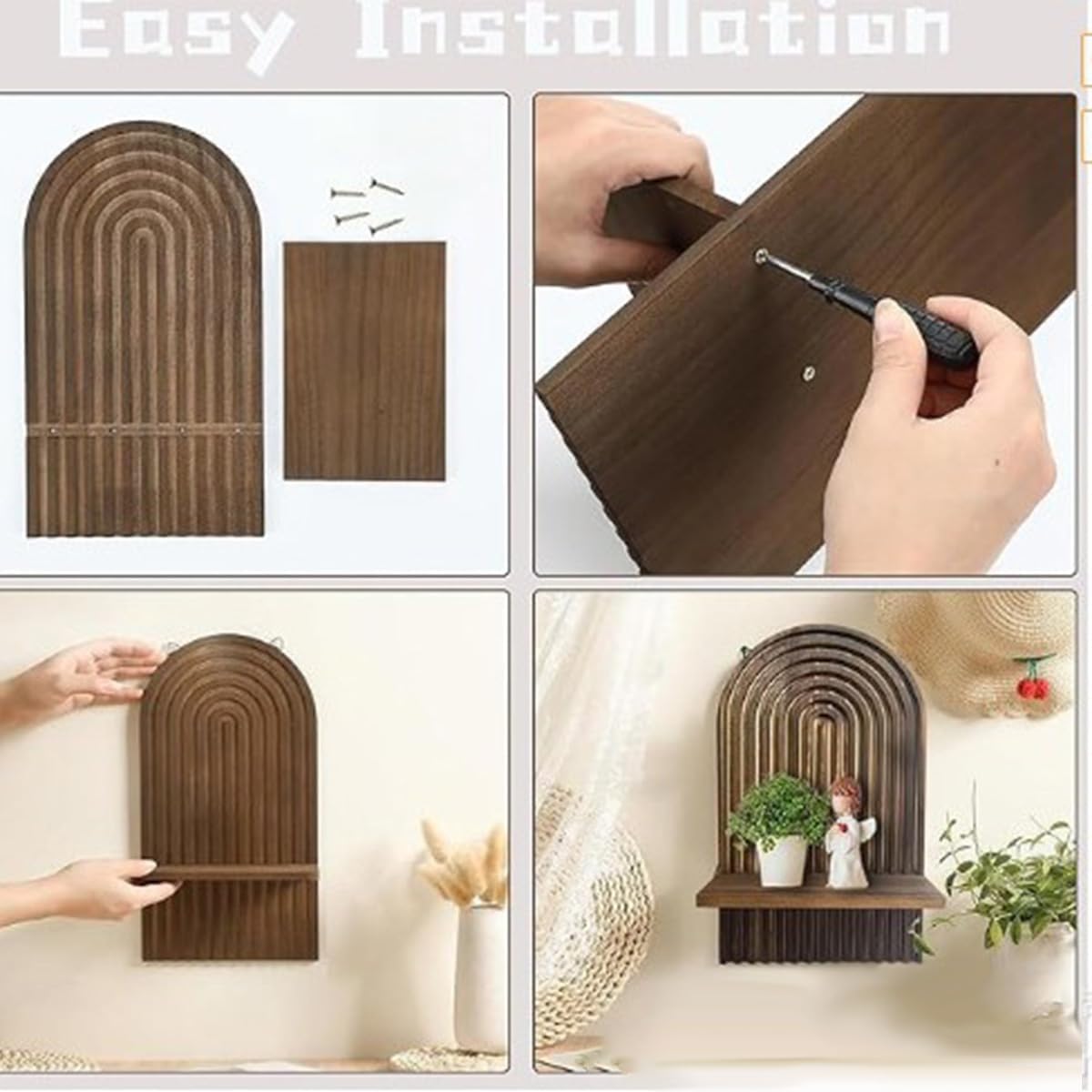 Boho Rattan Wall Floating Shelves / Brown / Set of 2