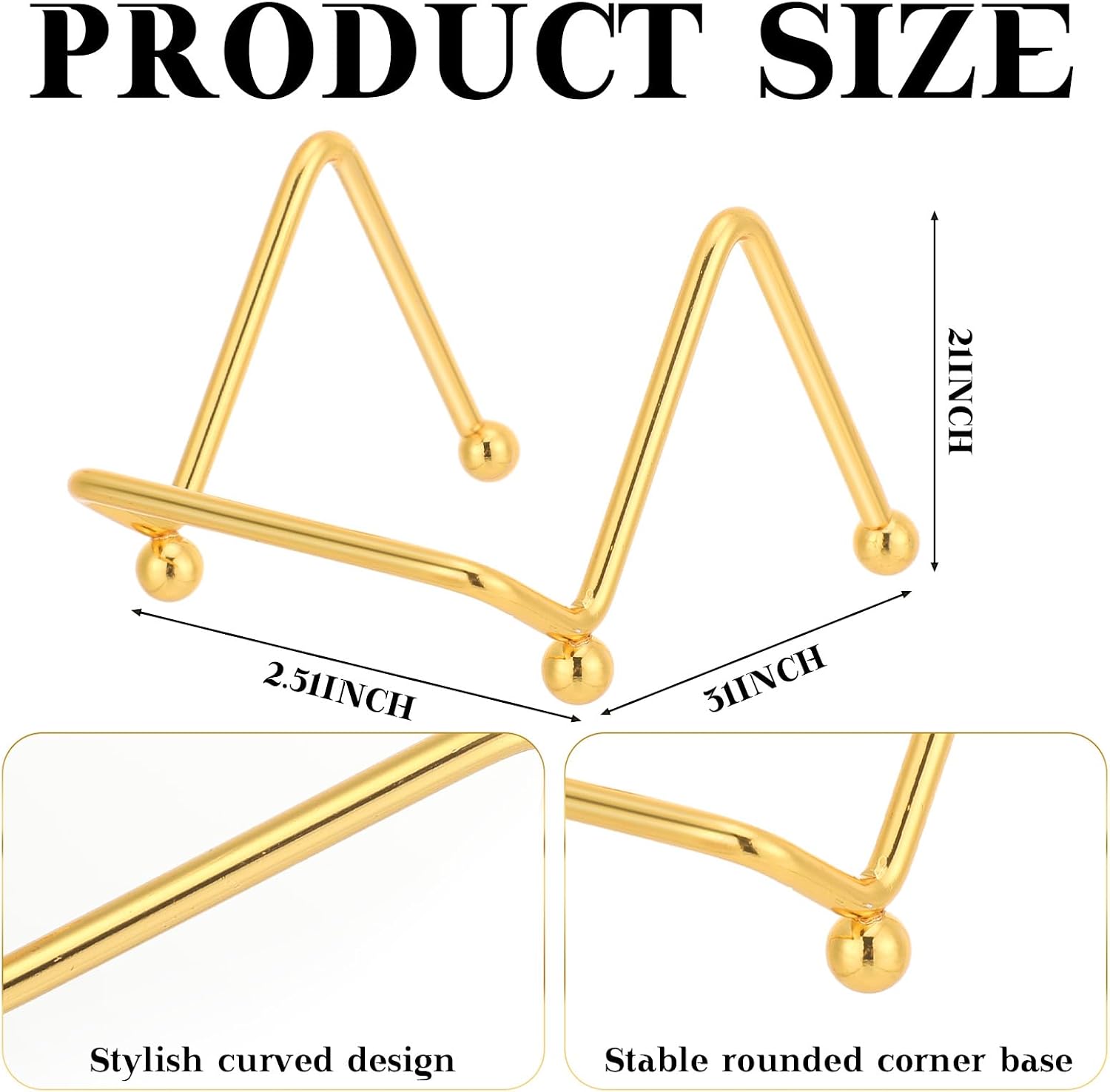 Small Plate Holder Display Stands Mini Metal Frame Stand for Picture / 2 Inch / Gold / Set of 4