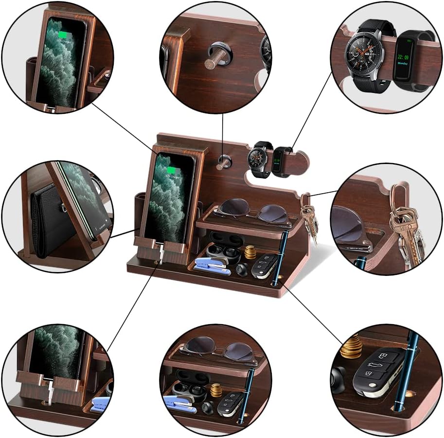 Gifts for Men Wood Phone Docking Station for Mens Gifts for Christmas Husband Anniversary Dad Birthday Gifts for Men or