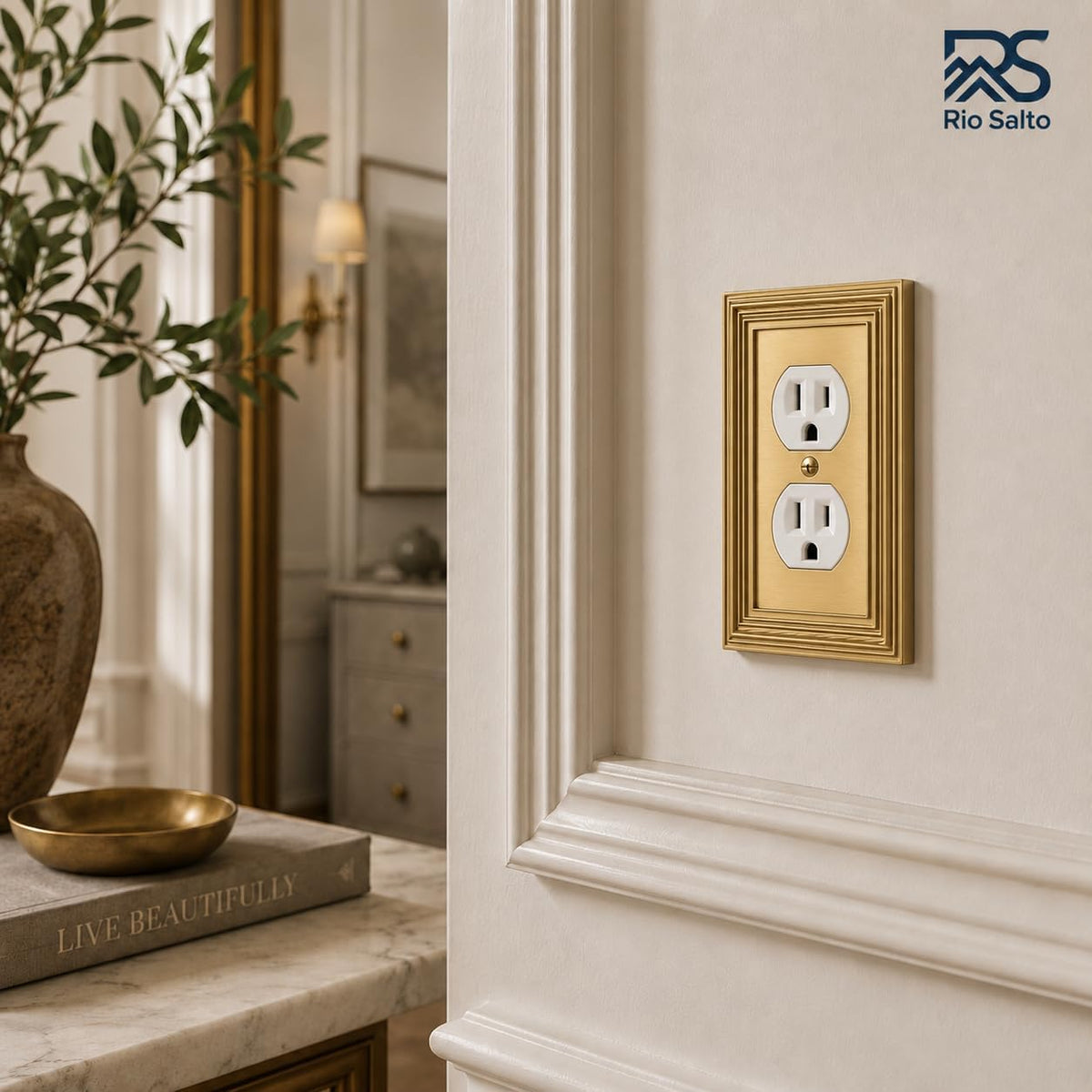Rio Salto Gold Decorative Light Switch Cover Plate Outlet Covers 8 Pack Rocker Switch Plate Decorator Paddle GFCI Metal