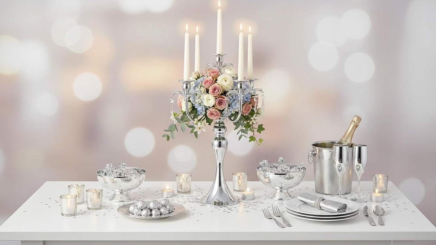 20.3'' Tall 5 Arm Candle Holder Centerpiece for Table, Metal Candelabra Candle Holder, Retro Candlestick Table