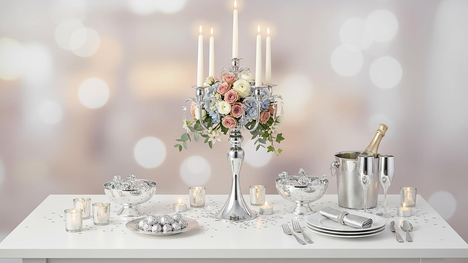 20.3'' Tall 5 Arm Candle Holder Centerpiece for Table, Metal Candelabra Candle Holder, Retro Candlestick Table
