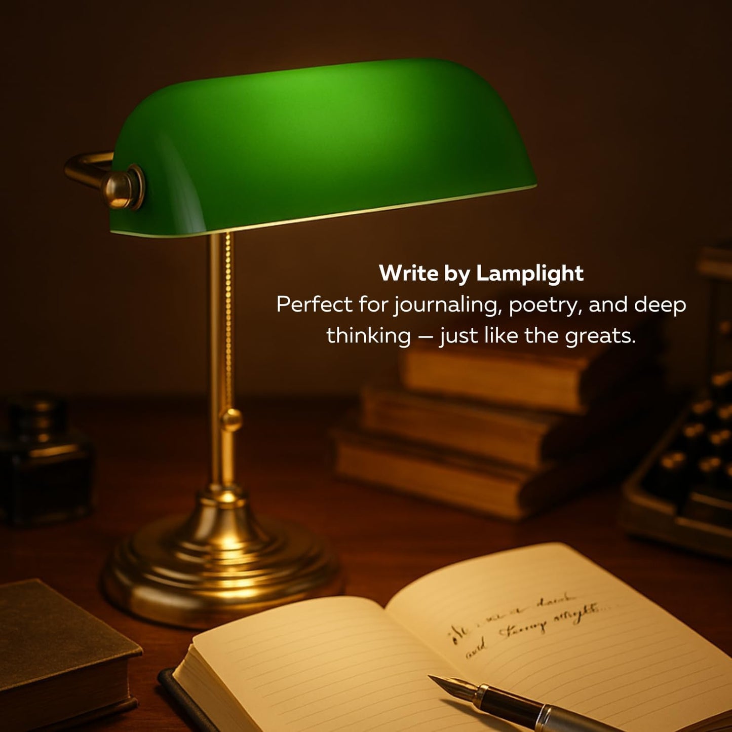 LIGHTACCENTS Traditional Banker’s Desk Lamp with Green Glass Shade and Brass Base – Classic Desk Lamp with Pull Chain