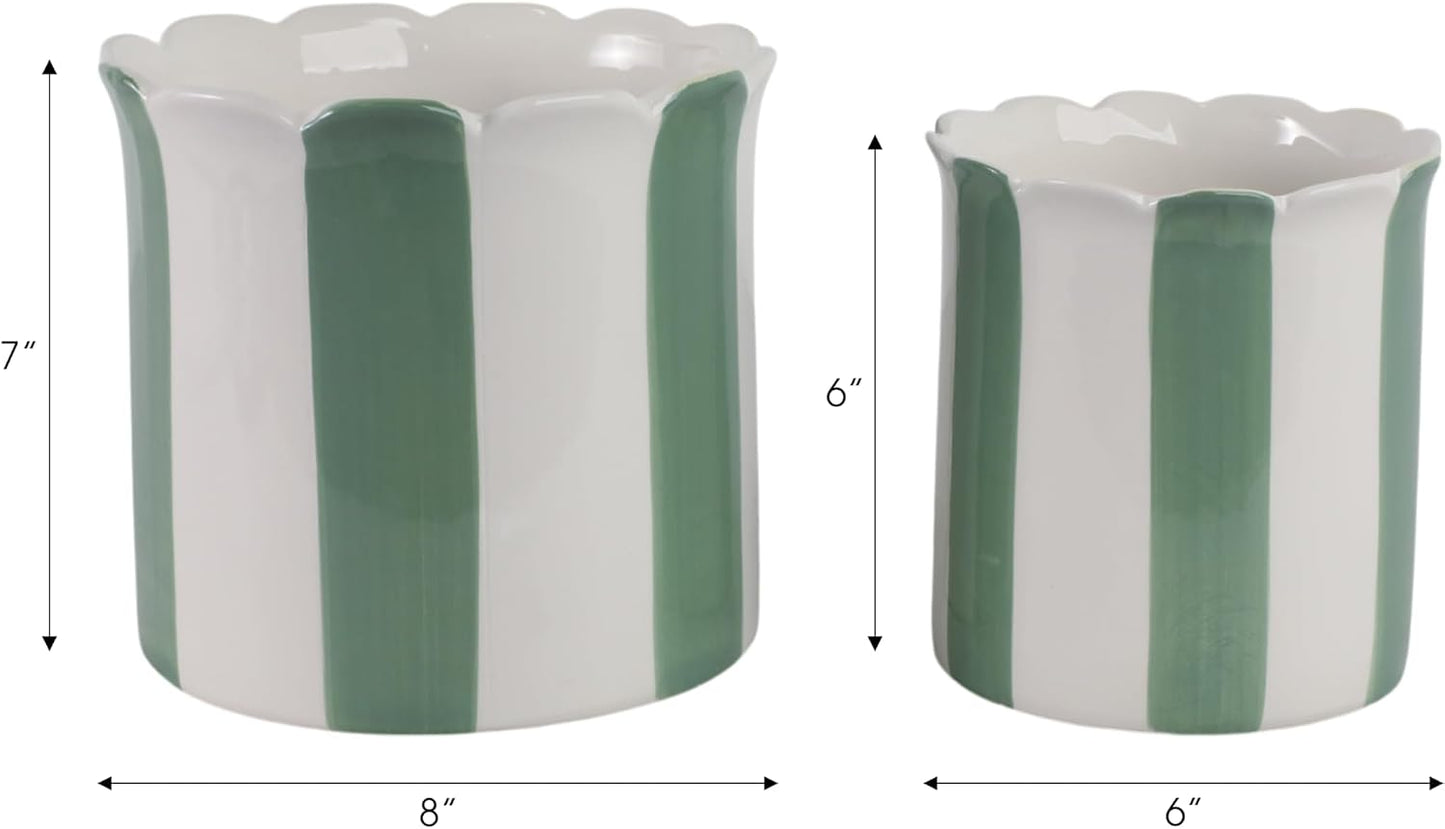 Ceramic Planter Pots / 6"L x 6"W x 6"H and 8"L x 8"W x 7"H / Green
