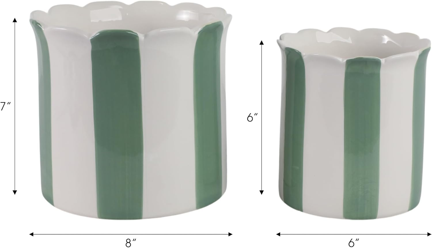 Ceramic Planter Pots / 6"L x 6"W x 6"H and 8"L x 8"W x 7"H / Green