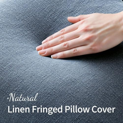 MIULEE Linen Fringe Decorative Lumbar Throw Pillow Covers Blue Ashes 12x20
