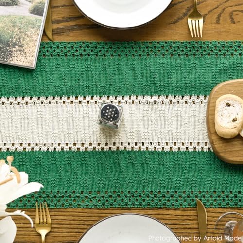 Artoid Mode Emerald Green Farmhouse Woven Table Runner 12x72 Inch