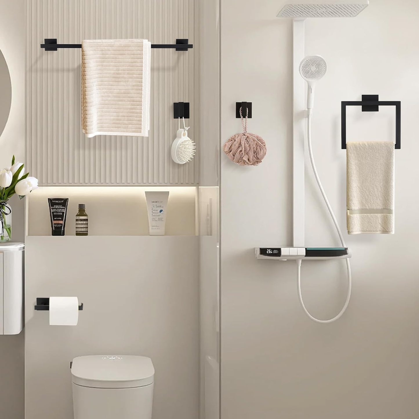 YACVCL Black Towel Bar Set 5-Piece Bathroom Hardware Accessories Set,SUS304 Stainless Steel Towel Rack Set,23.6 Inch