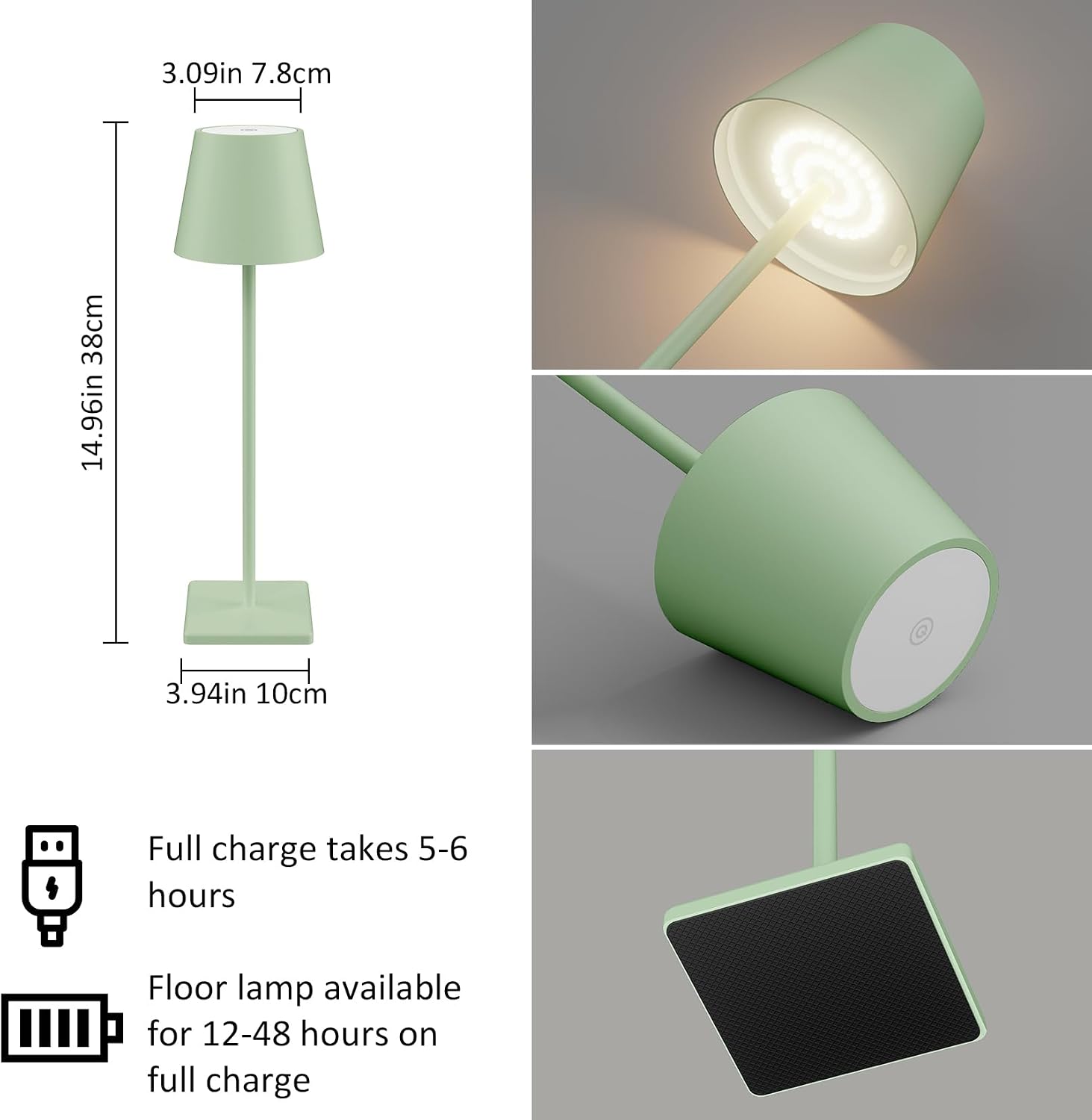 2 Pack LED Rechargeable Table Lamp, 5500mAh Battery Powered Green Lamp, 3 Color Temperatures Stepless Dimmable Portable