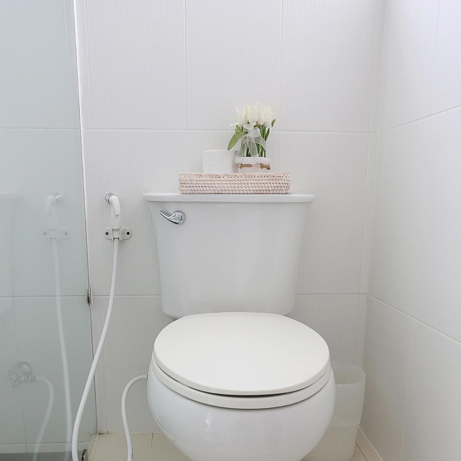 Rattan Bathroom Vanity Trays Toilet Tank Baskets Long Narrow Hand / Whitewash / 10.2 x 4.9 x 1.6