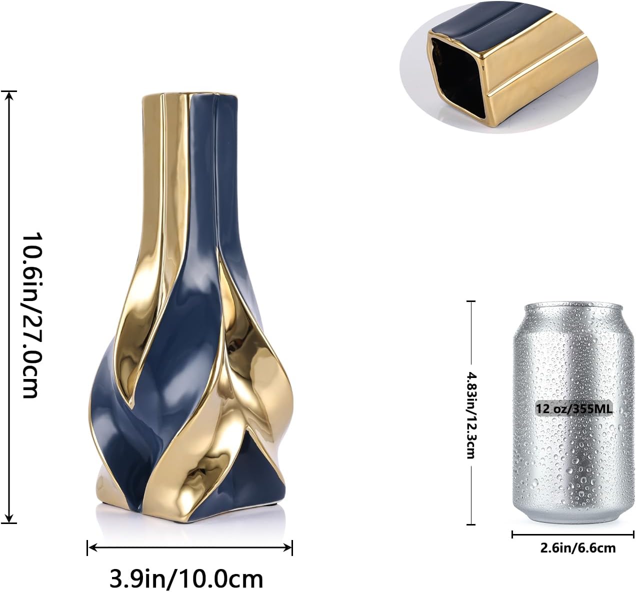 10.6" Blue and Gold Ceramic Vase / Blue Gold