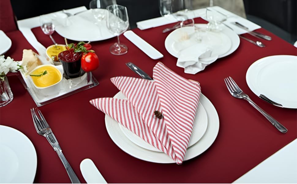 Plain Striped Cotton Linen Blended Dinner Cloth Napkins - Set of 12 (17 x 17 inches) - for Events & Home Use (Red)