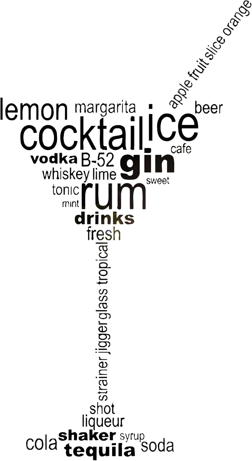 Vinyl Wall Decal Cocktail Glass Words Party Alcohol Bar Stickers Large / 20 x 35 / M In / Black