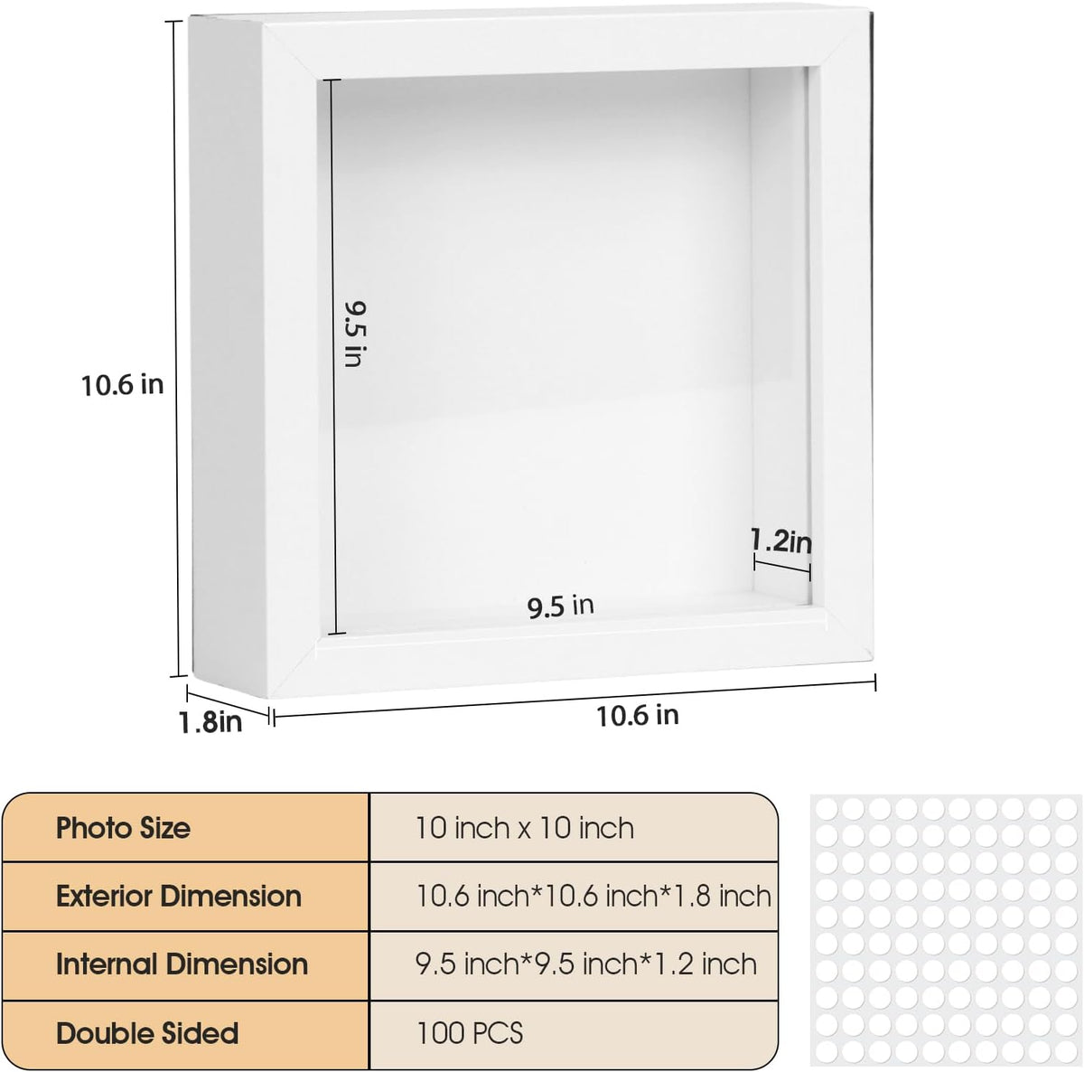 6 Pack Shadow Box Frame - 1.2" Deep 3D Picture Frame White, 10"x10" | Shadow Boxes for Mothers Day & Wedding Keepsakes