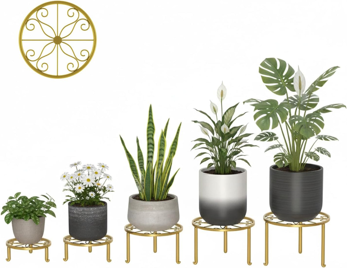 5 Pack Metal Plant Stand, Round Short Flower Pot Holder Rack for Indoor Outdoor