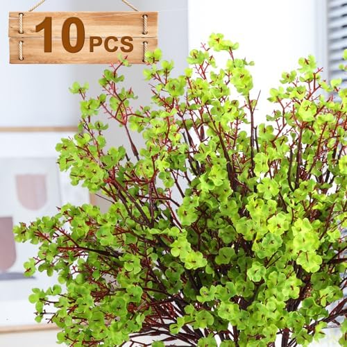 Hananona 10 Pcs Babys Breath Green Flowers Artificial Gypsophila Flowers St. Patrick's Day Fake Silk Flowers for Home Decor Spring Floral Arrangement Table Centerpieces
