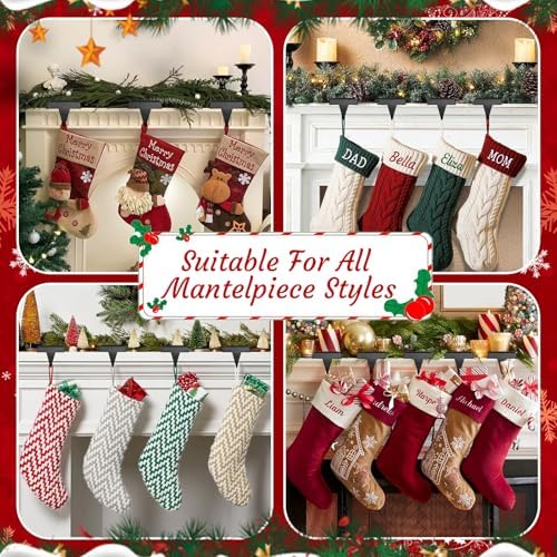 4-Pack Christmas Stocking Holders for Mantel, Weighted Metal Hooks, Black