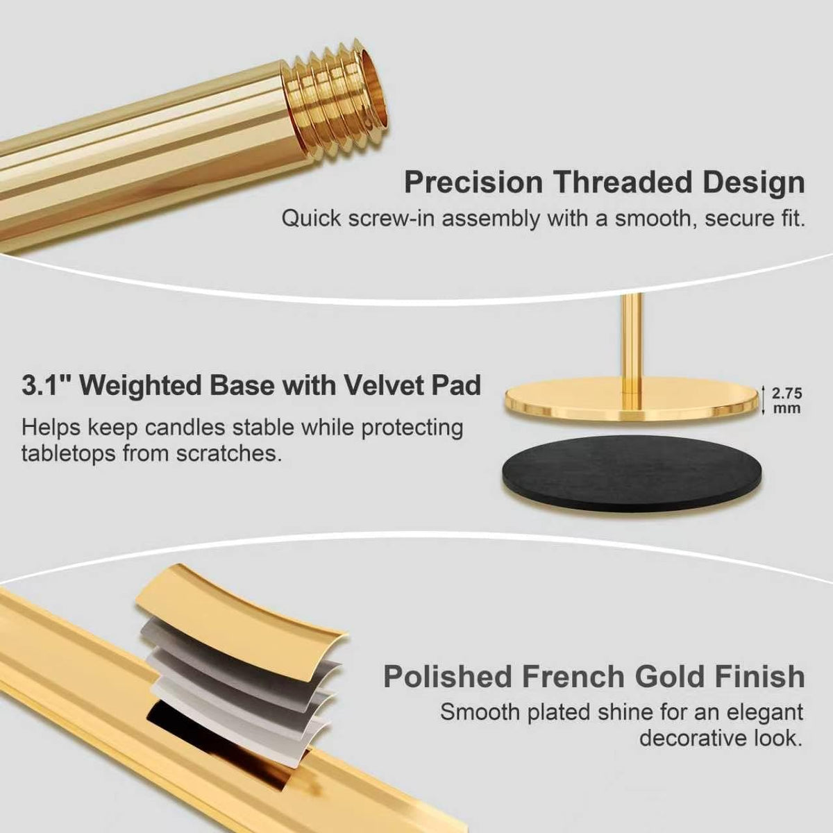 zeochyni Set of 54 French Gold Taper Candle Holder Bulks for Wedding, Party | Tall Metal Candlestick Holders with
