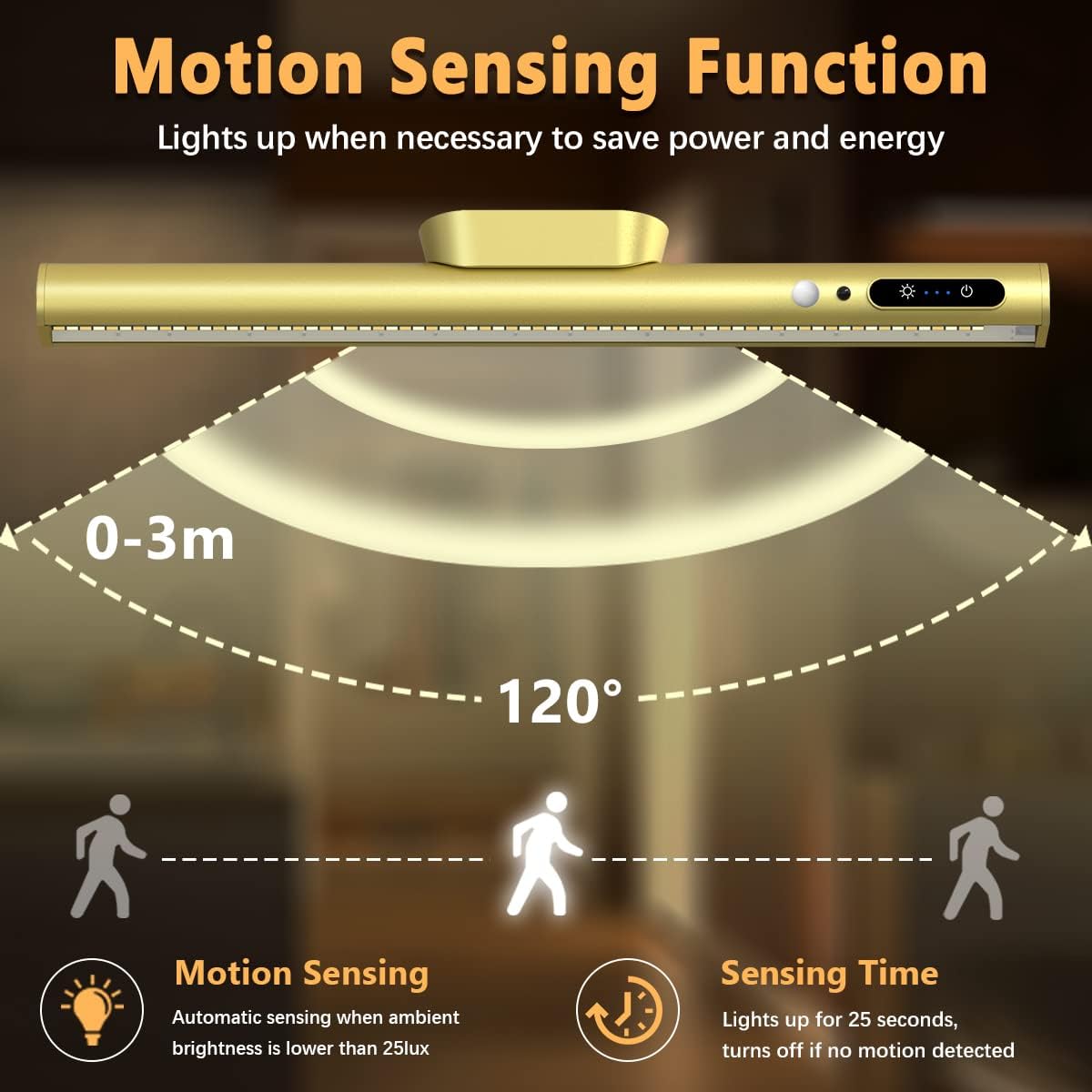Battery Powered Operated Wall Strip Light with Motion Sensor | LED Light Bar, Rechargeable Magnetic Under Cabinet