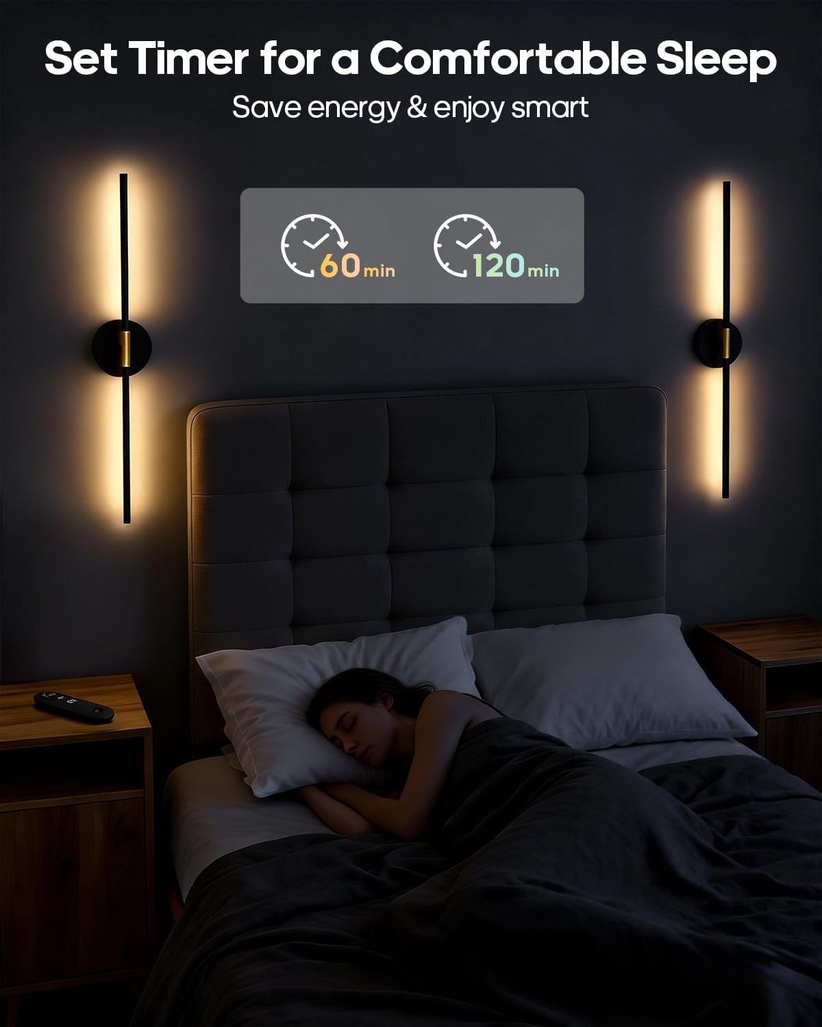 GOODEA Peel and Stick Wall Sconces, Battery Operated Wall Sconces Set of 2 | 28.3 inch LED 3000K Rechargeable &