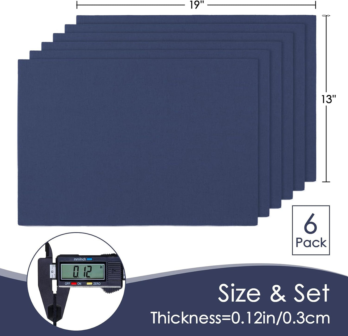 MANSPHIL Navy Blue Placemats Set of 6 Faux Linen Cotton Fabric Place Mats | 13"x19" Machine Washable Cloth Table