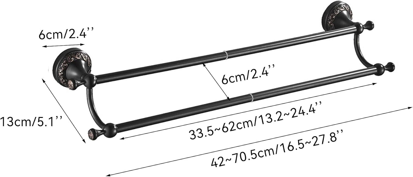 Oil Rubble Bronze Brass Double Towel Bar, Adjustable 15.5 to 27.5 Inch Bath Towel Bar Rack for Bathroom Towel Holder