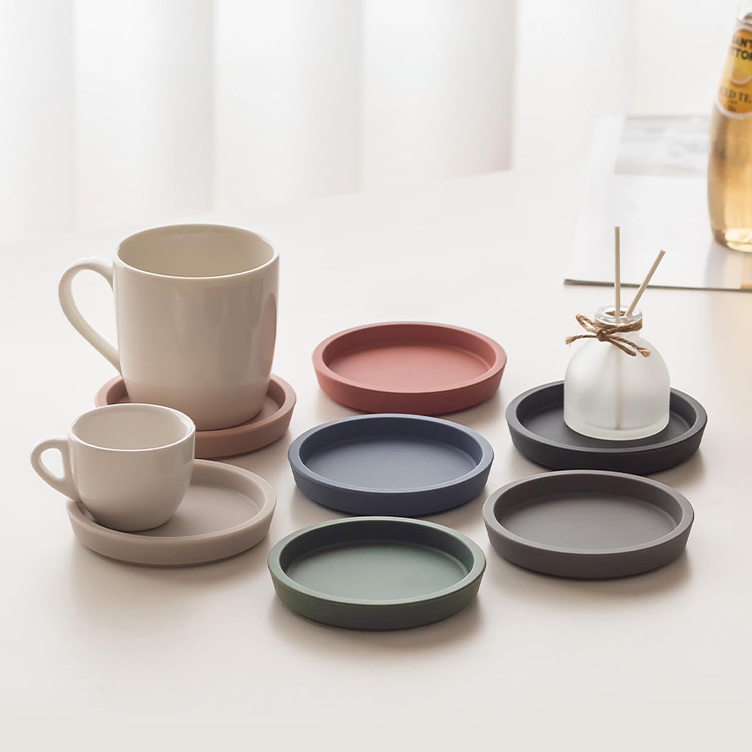 Round Bulky Cup Coasters / Pink Beige / Set of 2