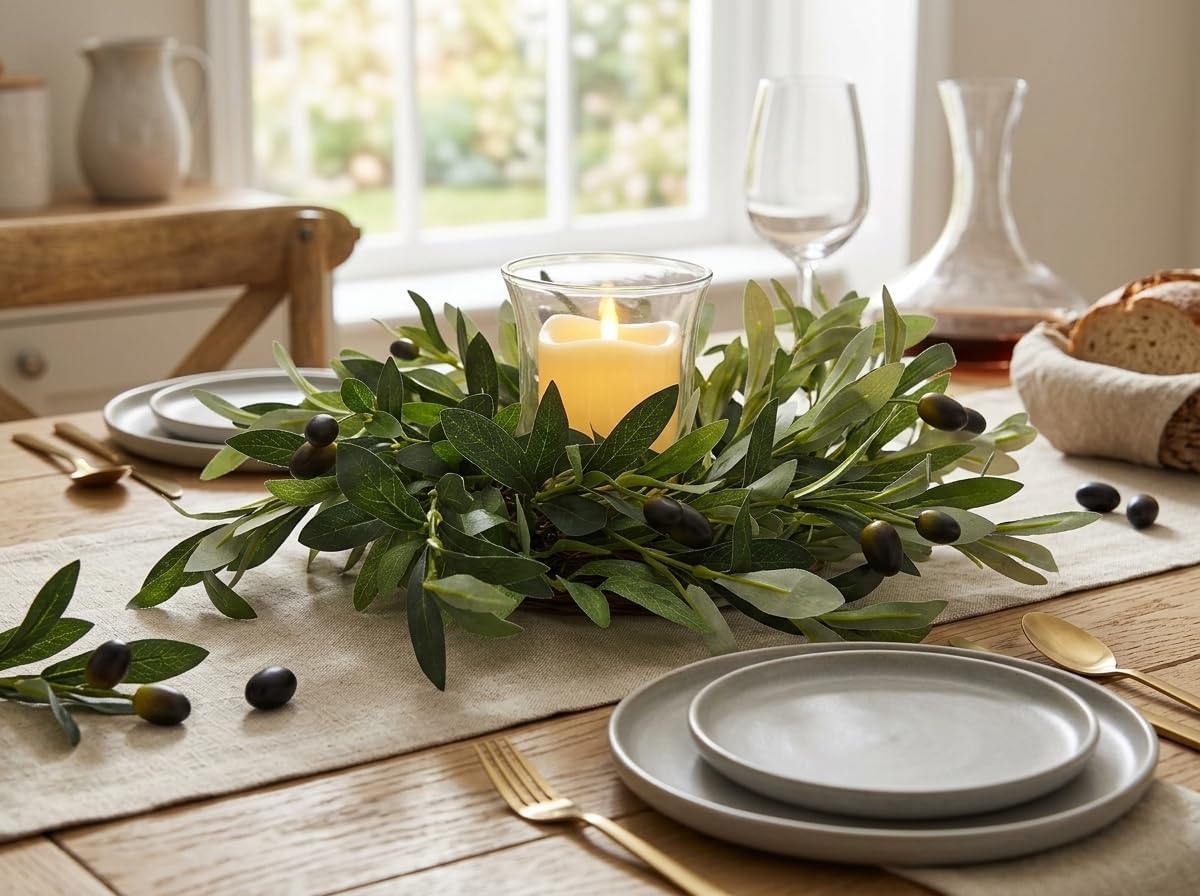 Artificial Olive Branch Candle Ring