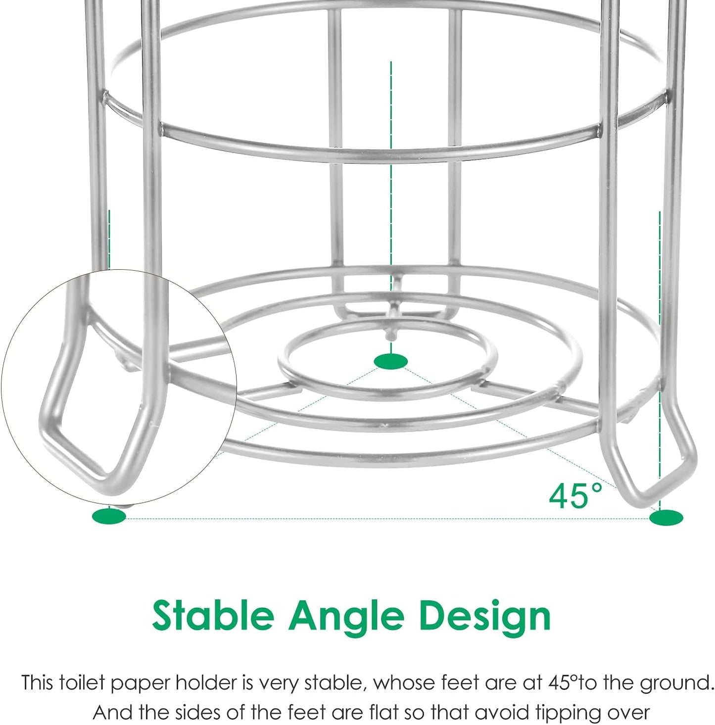 TomCare Toilet Paper Holder Stand Free Standing, Holds 4 Mega Rolls, Silver | Tool-Free Assembly, Detachable Metal Wire