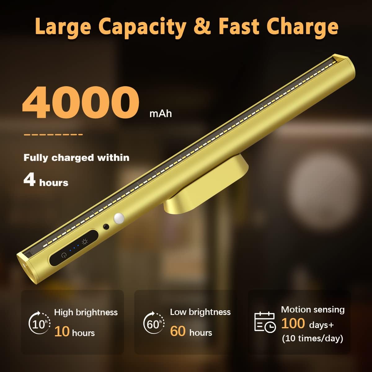 Battery Powered Operated Wall Strip Light with Motion Sensor | LED Light Bar, Rechargeable Magnetic Under Cabinet