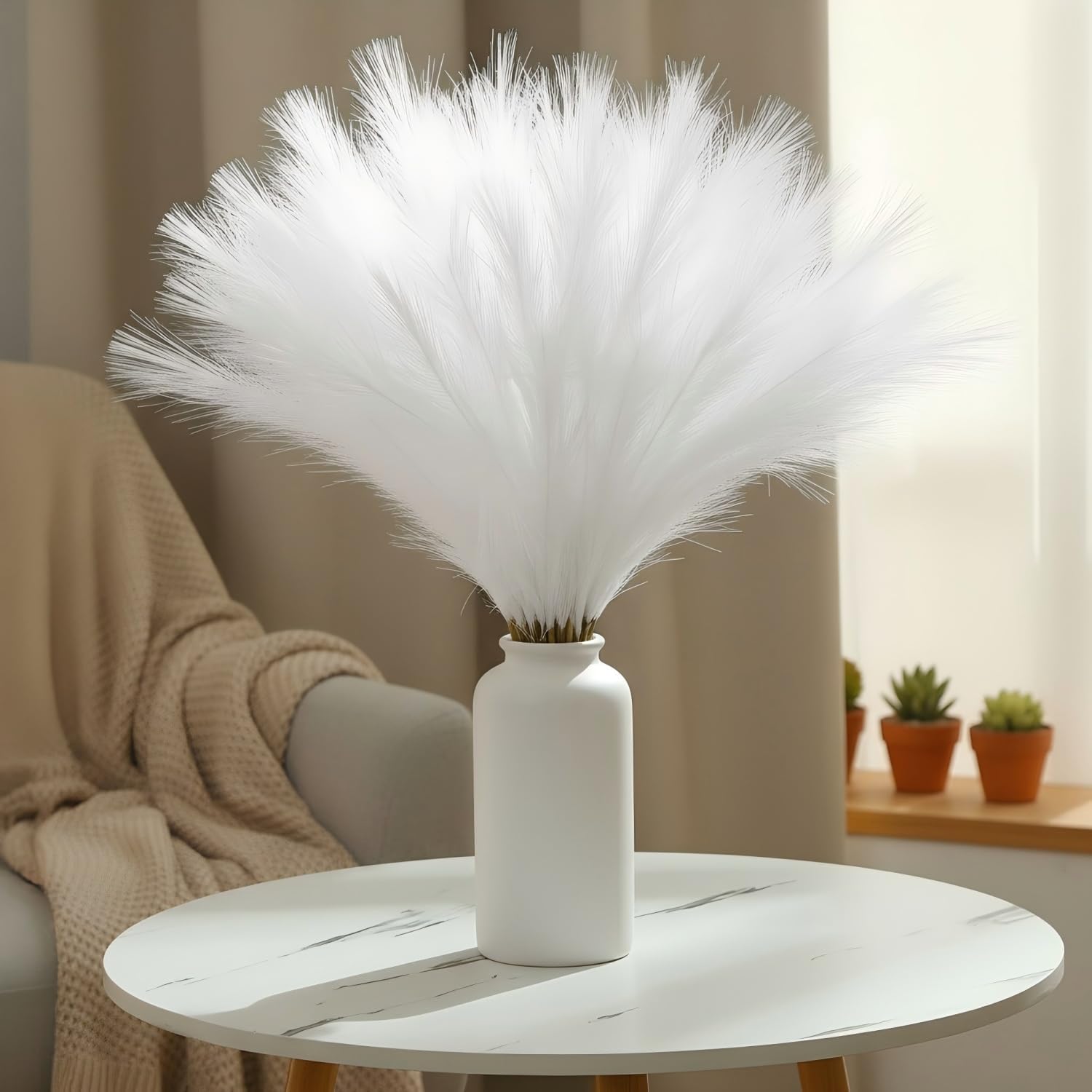 Pampas Grass Faux Tall Pampas Grass Decor Bulk Artificial Dried / White / 21.7 Inch / Set of 72