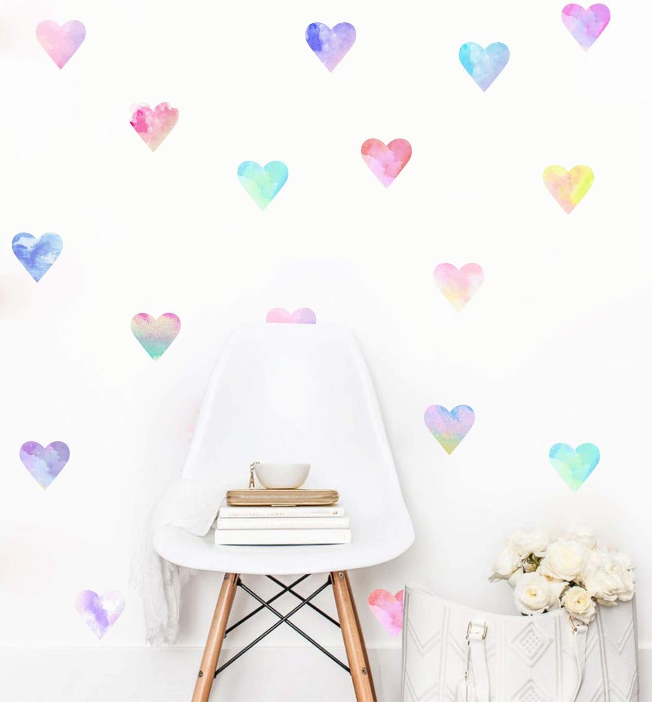 Wall Decals Watercolor Hearts Wall Stickers Heart Wall Decals for Girls Bedroom / Colorful Heart