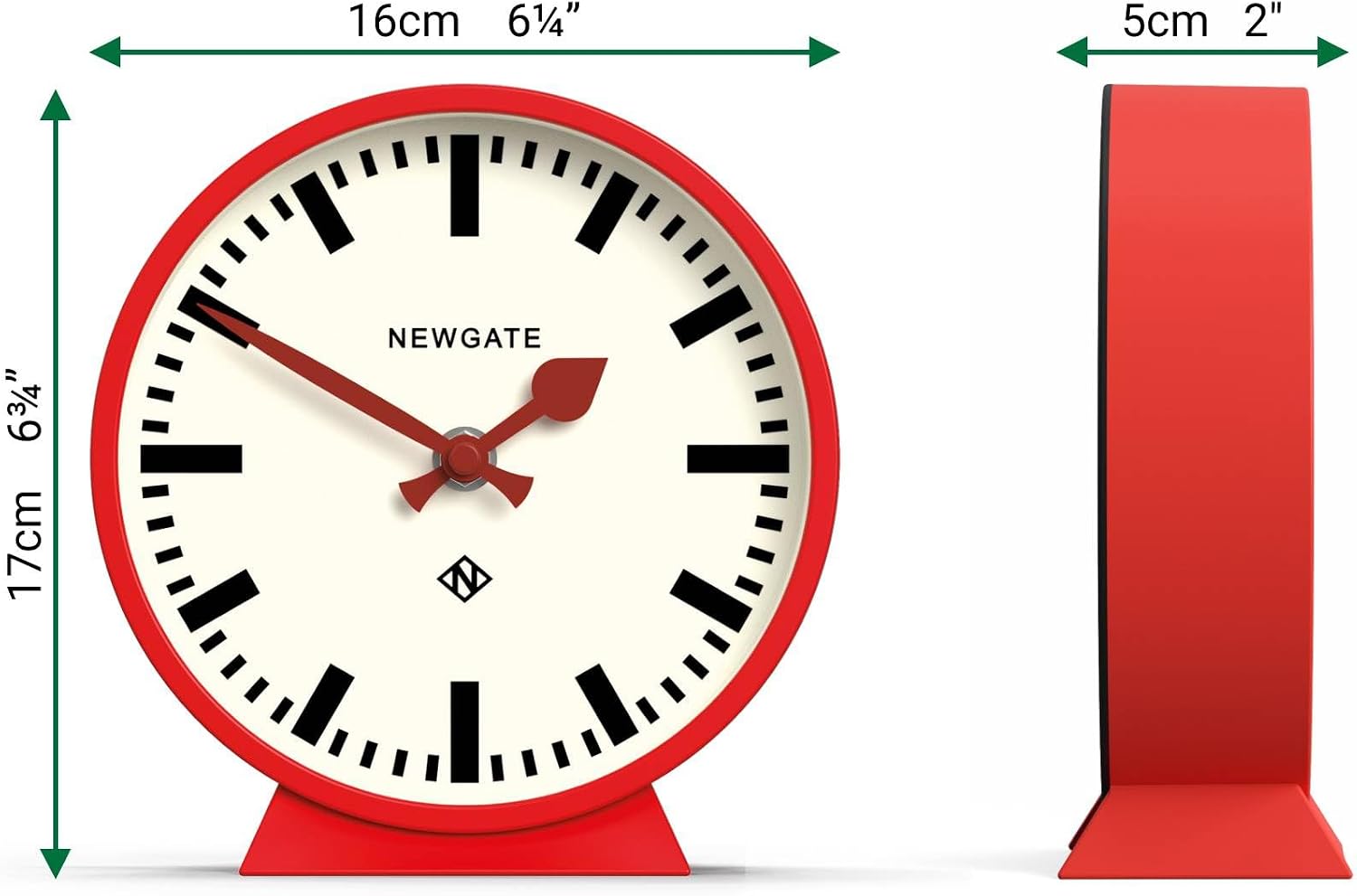 NEWGATE® M Mantel Railway Desk Clock | Modern Round Station Clock Design | Red | Contemporary Style for Desk, Table