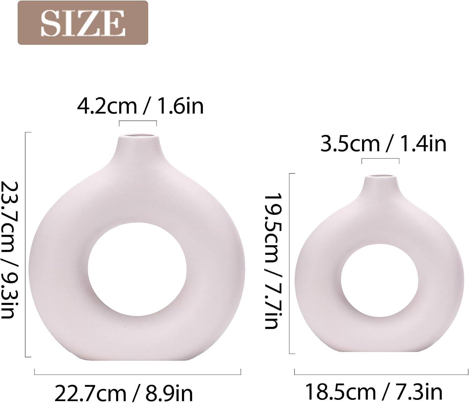 White Ceramic Vase Donut Home Decor Modern Farmhouse Round Matte Boho Style / Vt11 White / Set of 2